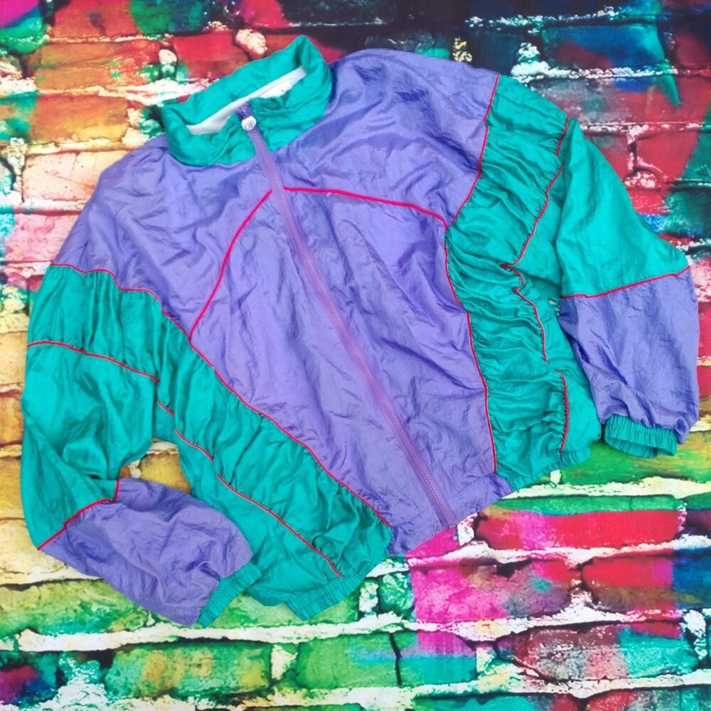 Vintage Olympic Exposure Track Jacket Purple Teal Windbreaker size Medium
